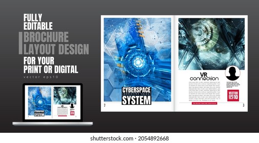 Brochure, ebook or presentation mockup with technology subject ready for use, vector illustration easy to editable