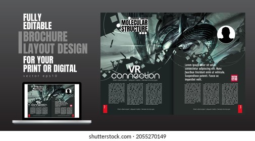 Broschüre, E-Book oder Präsentationen mit einsatzbereitem Technologiefach, leicht zu bearbeitbare Vektorgrafik
