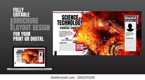 Folleto, libro de edición o simulación de presentación con tema de tecnología listo para su uso, ilustración vectorial fácil de editar
