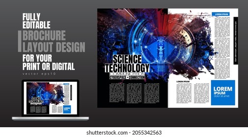 Folleto, libro de edición o simulación de presentación con tema de tecnología listo para su uso, ilustración vectorial fácil de editar