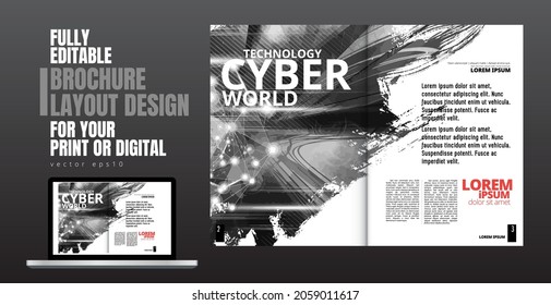 Brochure, ebook or presentation mockup with technology subject ready for use, vector illustration easy to editable