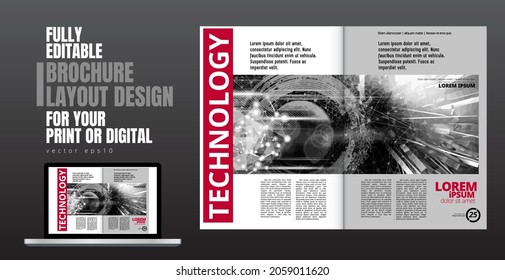 Brochura, e-book ou maquete de apresentação com tema de tecnologia pronto para uso, ilustração vetorial fácil de editar