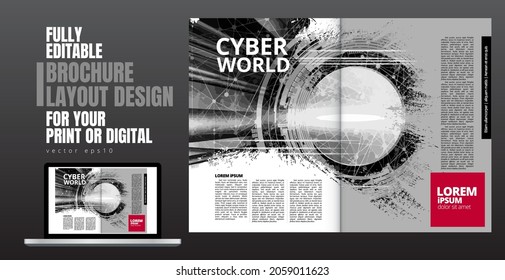 Folleto, libro de edición o simulación de presentación con tema de tecnología listo para su uso, ilustración vectorial fácil de editar