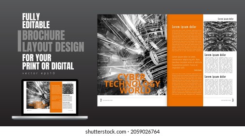 Brochure, ebook or presentation mockup with technology subject ready for use, vector illustration easy to editable