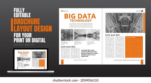 Folleto, libro de edición o simulación de presentación con tema de tecnología listo para su uso, ilustración vectorial fácil de editar