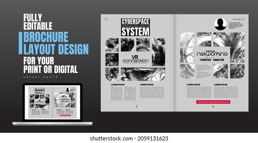 Brochure, ebook or presentation mockup with technology subject ready for use, vector illustration easy to editable