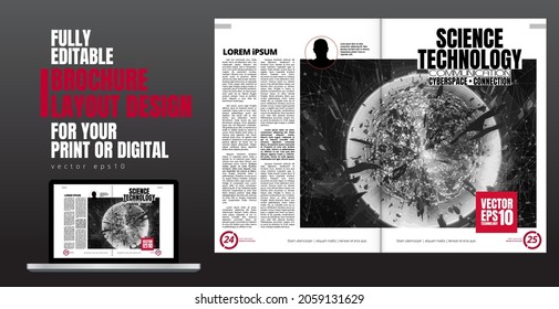 Folleto, libro de edición o simulación de presentación con tema de tecnología listo para su uso, ilustración vectorial fácil de editar