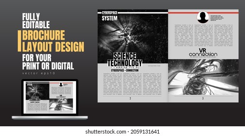 Brochura, e-book ou maquete de apresentação com tema de tecnologia pronto para uso, ilustração vetorial fácil de editar