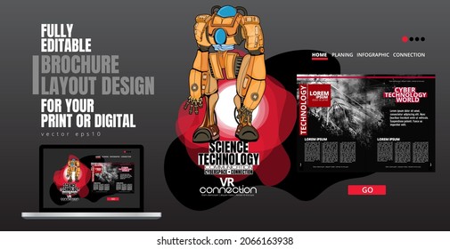 Brochure, ebook or presentation mockup with technology subject ready for use, vector illustration easy to editable
