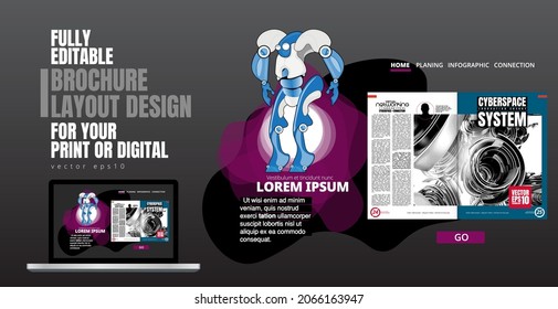 Brochure, ebook or presentation mockup with technology subject ready for use, vector illustration easy to editable