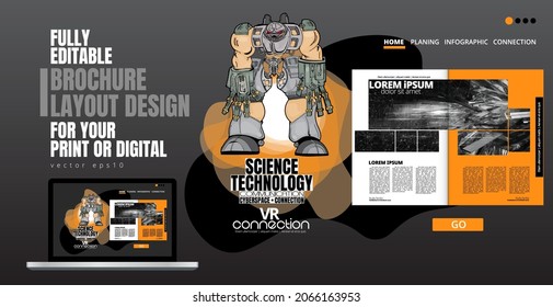 Brochure, ebook or presentation mockup with technology subject ready for use, vector illustration easy to editable