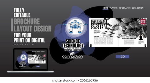 Brochure, ebook or presentation mockup with technology subject ready for use, vector illustration easy to editable