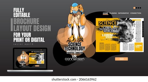 Folleto, libro de edición o simulación de presentación con tema de tecnología listo para su uso, ilustración vectorial fácil de editar