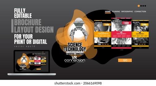 Brochure, ebook or presentation mockup with technology subject ready for use, vector illustration easy to editable