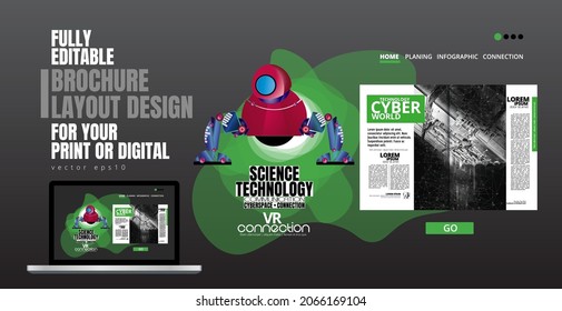 Brochure, ebook or presentation mockup with technology subject ready for use, vector illustration easy to editable
