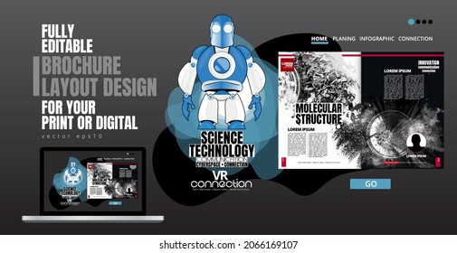 Folleto, libro de edición o simulación de presentación con tema de tecnología listo para su uso, ilustración vectorial fácil de editar