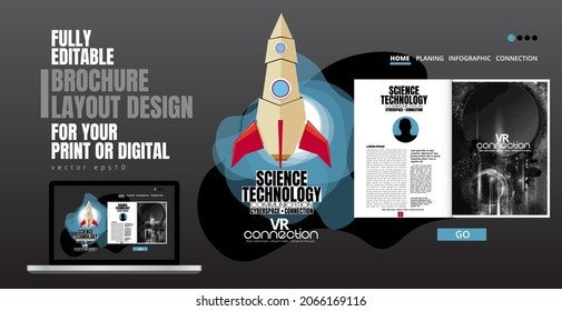 Brochure, ebook or presentation mockup with technology subject ready for use, vector illustration easy to editable