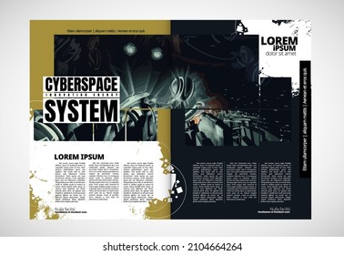 Folleto, libro de edición o simulación de presentación con tema de tecnología listo para su uso, ilustración vectorial fácil de editar
