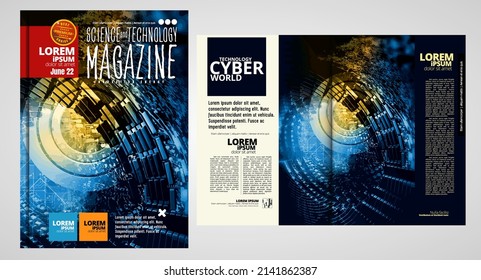 Brochure, ebook or presentation mockup with technology subject ready for use, vector illustration easy to editable