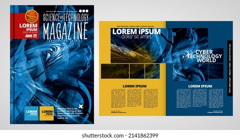 Folleto, libro de edición o simulación de presentación con tema de tecnología listo para su uso, ilustración vectorial fácil de editar