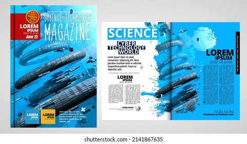 Folleto, libro de edición o simulación de presentación con tema de tecnología listo para su uso, ilustración vectorial fácil de editar