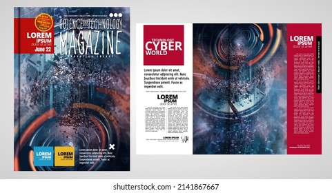 Folleto, libro de edición o simulación de presentación con tema de tecnología listo para su uso, ilustración vectorial fácil de editar