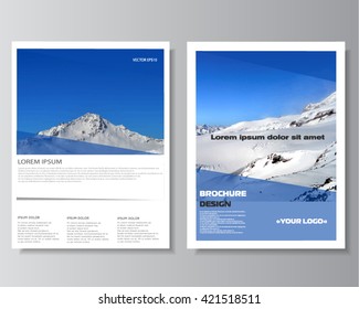 Brochure empty layout. Leaflet design. Annual report. Magazine cover poster template. Presentation template. Cover book. Brochure layout, flyer template. Nature background. Vector mountain photo.