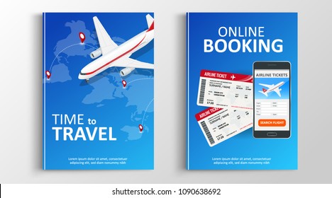 Brochure or flaer travel and online bookung concept. Travel template of flyear, magazines, posters, book cover, banners. Summer vacation. Planning trip. Use in corporate report, presentation, website.