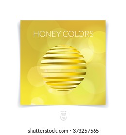 Brochure, flyer with 3D sphere of geometric stripe shapes yellow blurred background. Vector illustration.