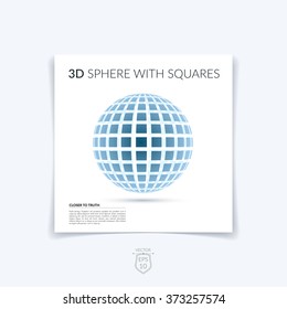 Brochure, flyer with 3D sphere of geometric square shapes. Vector illustration.