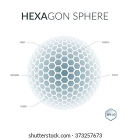 Brochure, flyer with 3D sphere of geometric hexagonal shapes. Vector illustration.