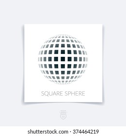 Brochure, flyer with 3D sphere of geometric rectangular shapes on white background. Vector illustration.