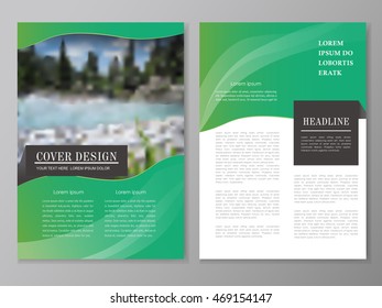 Brochure, flyer and cover template design with blurred riverbank scenery