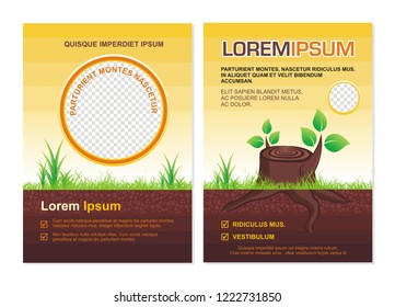 Brochure - Flyer Design with environmental Eco Concept, tree, leaf, root, soil, water and other element