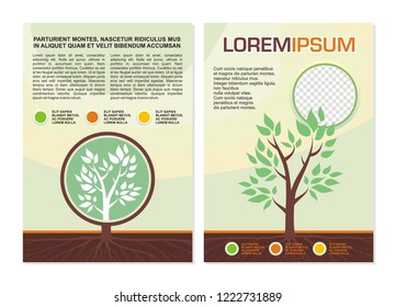 Brochure - Flyer Design with environmental Eco Concept, tree, leaf, root, soil, water and other element