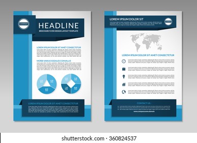 Brochure flyer design layout template. Front and back page in A4 size. Business background with marketing icons and infographic elements. Vector illustration