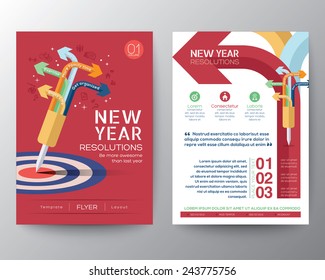 Brochure Flyer design Layout vector template in A4 size with New Year Resolutions target concept