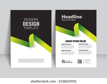 Folleto, diseño de volante, Folleto, Plantilla de diseño de cubierta, Informe anual, Financial , negocio para el fondo. fondo plano abstracto, tamaño A4. ilustración de vector verde y negro.