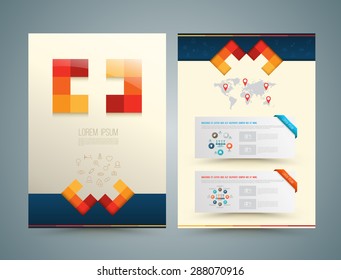 Brochure or flyer design medical style. Laboratory equipment symbols. Book template. Vector illustration.
