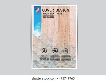 Brochure flyer design template, annual report cover,  A4 size, wooden background.