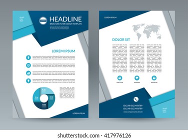Brochure flyer design template in geometric style. A4 size. Front and back page. Vector layout with icons and infographic elements. Can be used for booklet, leaflet, annual report, presentation etc.