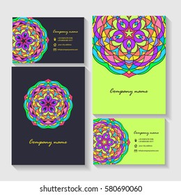 Brochure flyer design template with Mandala, round ornament. Decorative design elements for logo, icon, label, invitation cards