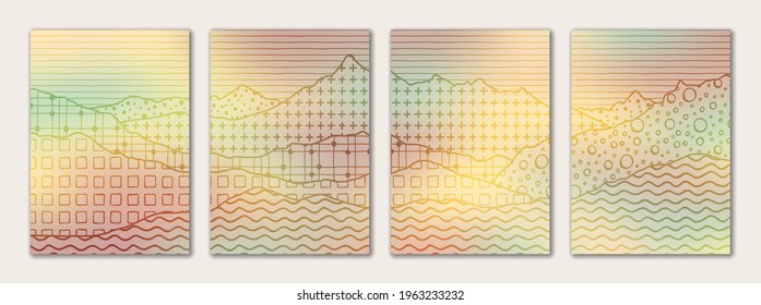 Brochure flyer design, vector background. Vertical a4 format. Imitation of mountain ranges, original textures.