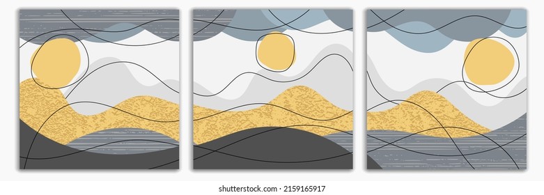 Brochure flyer design, vector background. Square format. Stylization of the mountain landscape, the sun.