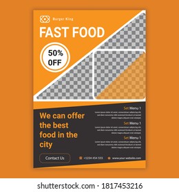 Brochure flyer design vector template for fast food. Annual report, magazine and book cover design, vector illustration, A4 corporate presentation, easy to use and edit.