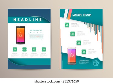 Brochure Flyer design vector template with smartphone. Vector illustration.