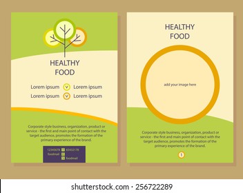 Brochure Flyer Design Vector Template In A4 Size. The Logo With The Image Tree And Plate. Healthy Food.