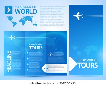 Brochure Flyer Design Vector Template. Airplane & Travel