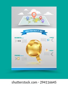 Brochure Flyer graphic design Layout vector template in A4 size with Gold badge.