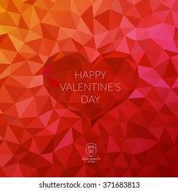 Brochure, flyer, greeting card of red and pink polygonal heart and background for Valentines Day. Vector illustration.